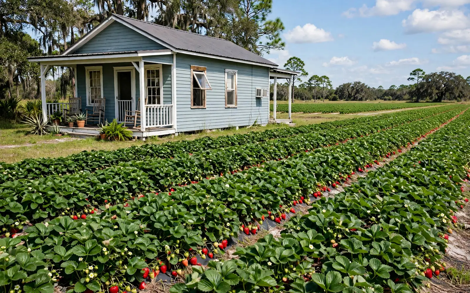 Home near open farmland on the edge of Plant City, Florida, home of the Strawberry Festival