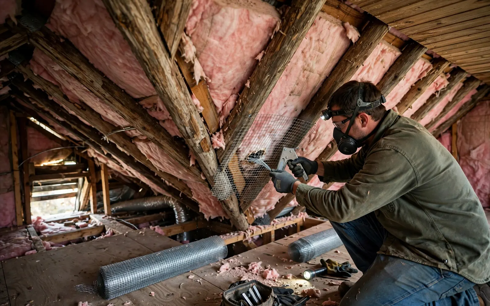 Attic space in a Florida home where roof rats enter along the roof line